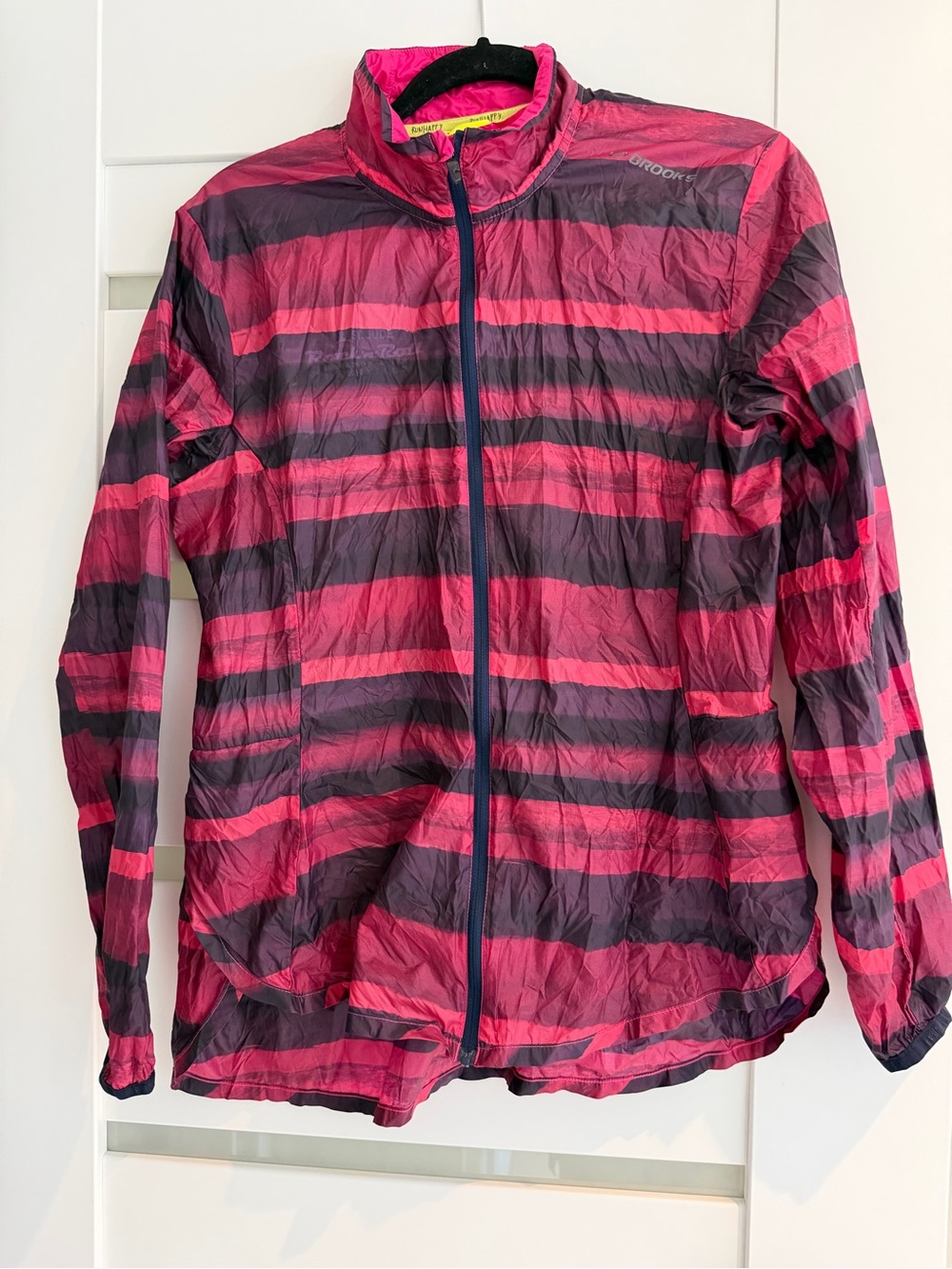 Brooks Pink and Purple Striped Lightweight Running Jacket